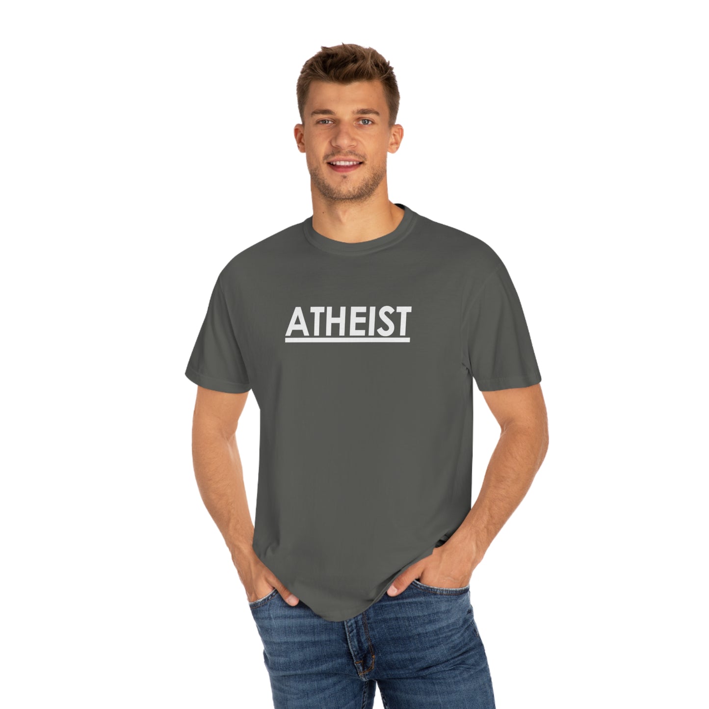 ATHEIST (white logo) - Unisex Garment-Dyed T-shirt