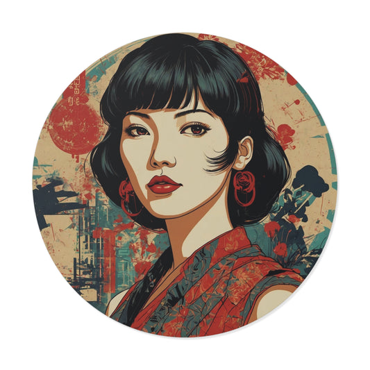 CHIC - Retro Pop Art Woman Round Vinyl Sticker — 6