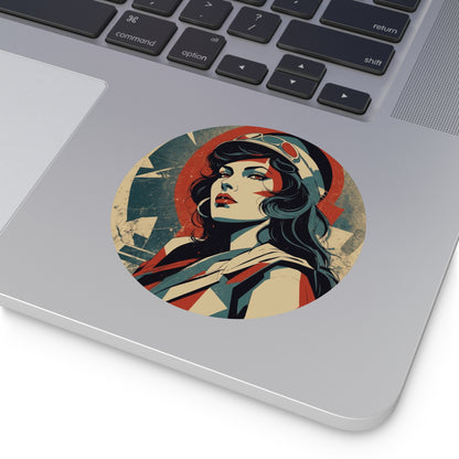 CHIC - Retro Pop Art Woman Round Vinyl Sticker — 14