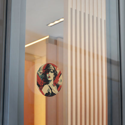 CHIC - Retro Pop Art Woman Round Vinyl Sticker — Vintage Americana Portrait Sticker