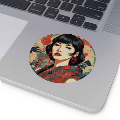 CHIC - Retro Pop Art Woman Round Vinyl Sticker — 6