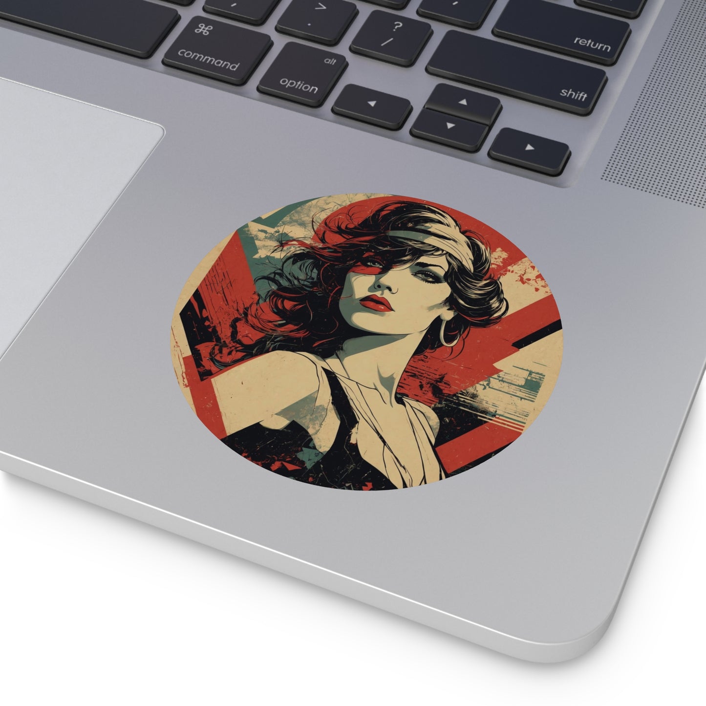 CHIC - Retro Pop Art Woman Round Vinyl Sticker — Vintage Americana Portrait Sticker
