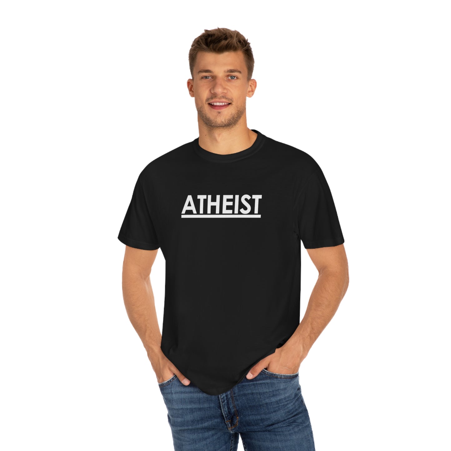 ATHEIST (white logo) - Unisex Garment-Dyed T-shirt