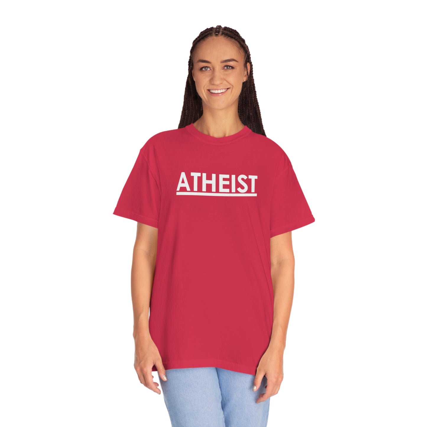 ATHEIST (white logo) - Unisex Garment-Dyed T-shirt