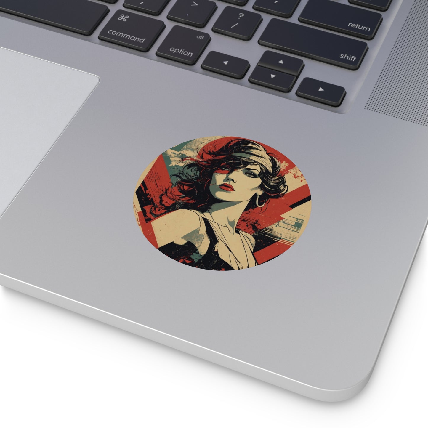 CHIC - Retro Pop Art Woman Round Vinyl Sticker — Vintage Americana Portrait Sticker