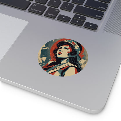 CHIC - Retro Pop Art Woman Round Vinyl Sticker — 14