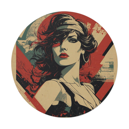 CHIC - Retro Pop Art Woman Round Vinyl Sticker — Vintage Americana Portrait Sticker