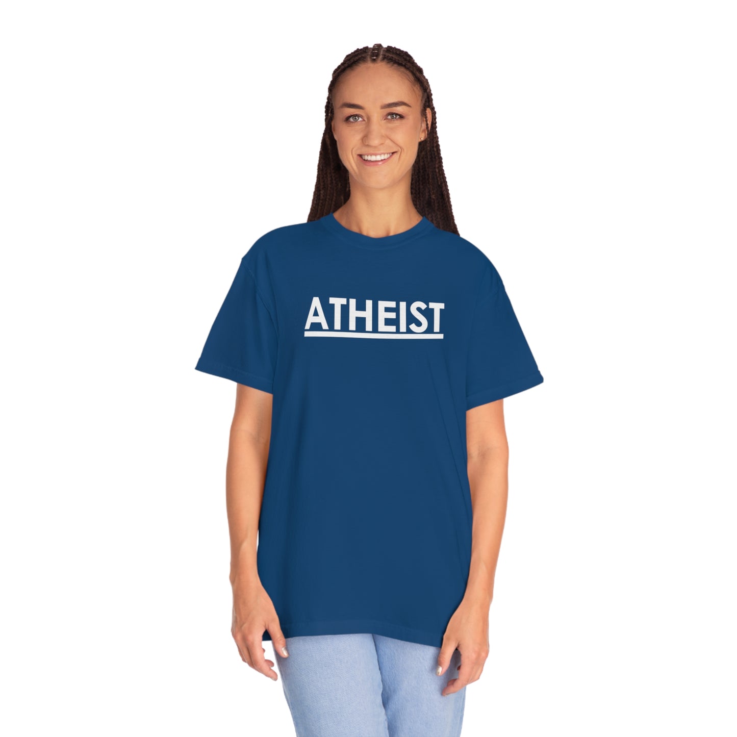 ATHEIST (white logo) - Unisex Garment-Dyed T-shirt