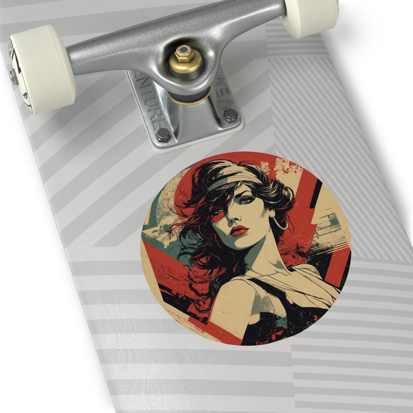 CHIC - Retro Pop Art Woman Round Vinyl Sticker — Vintage Americana Portrait Sticker