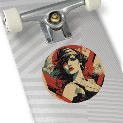 CHIC - Retro Pop Art Woman Round Vinyl Sticker — Vintage Americana Portrait Sticker