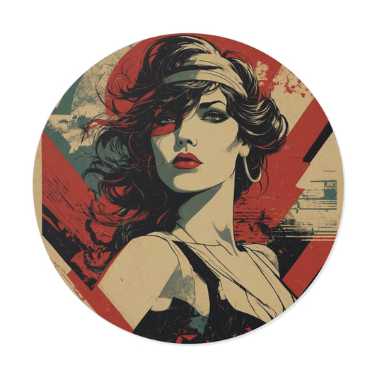 CHIC - Retro Pop Art Woman Round Vinyl Sticker — Vintage Americana Portrait Sticker
