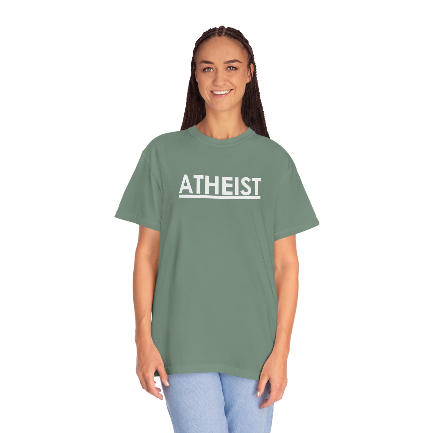 ATHEIST (white logo) - Unisex Garment-Dyed T-shirt