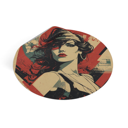 CHIC - Retro Pop Art Woman Round Vinyl Sticker — Vintage Americana Portrait Sticker