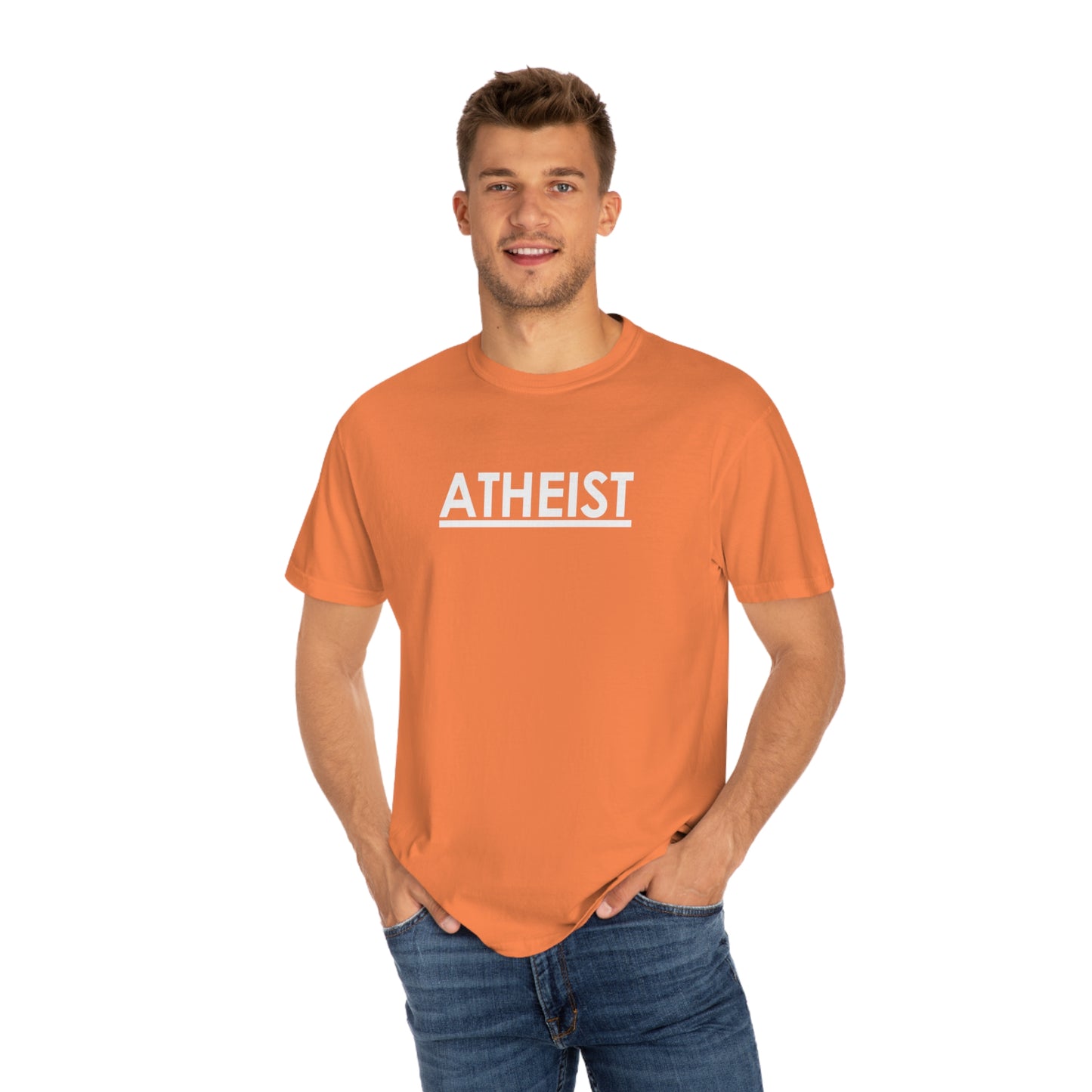 ATHEIST (white logo) - Unisex Garment-Dyed T-shirt