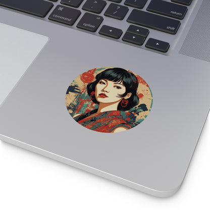 CHIC - Retro Pop Art Woman Round Vinyl Sticker — 6