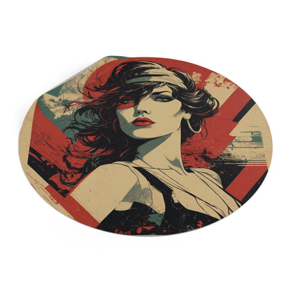 CHIC - Retro Pop Art Woman Round Vinyl Sticker — Vintage Americana Portrait Sticker