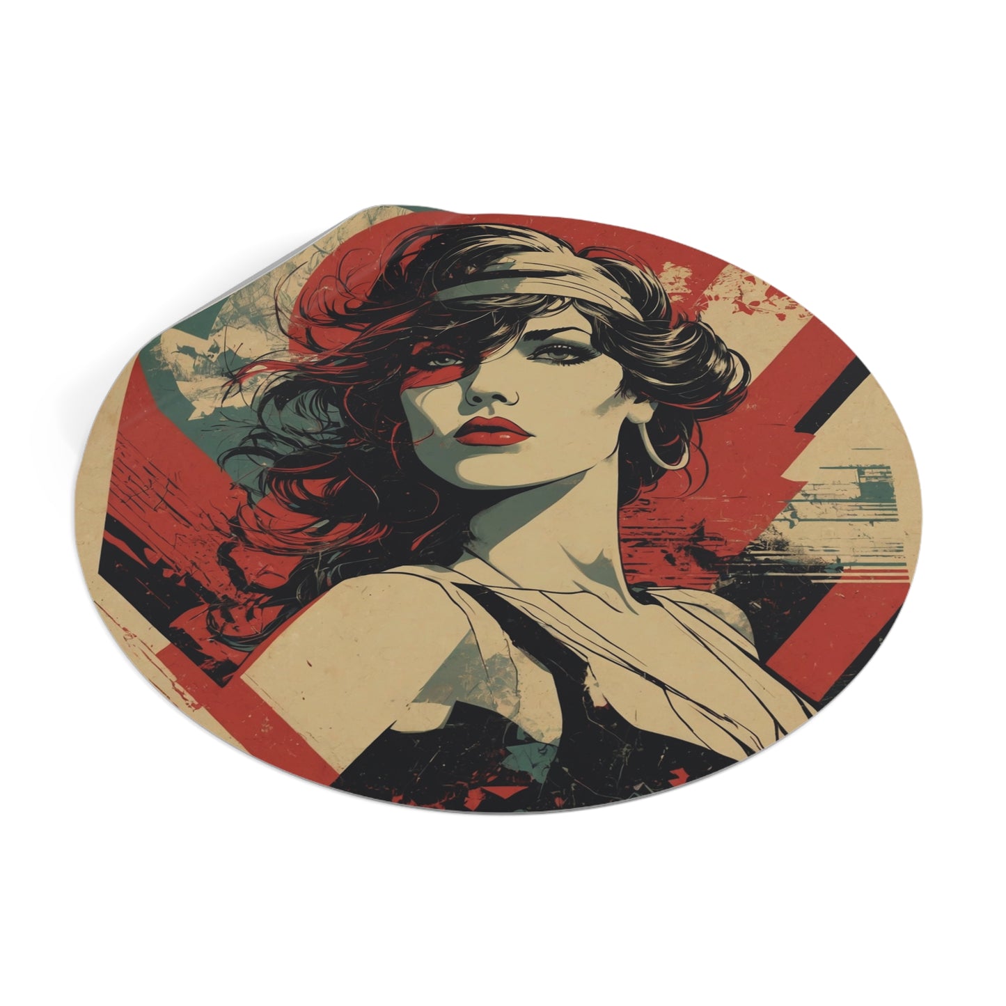 CHIC - Retro Pop Art Woman Round Vinyl Sticker — Vintage Americana Portrait Sticker