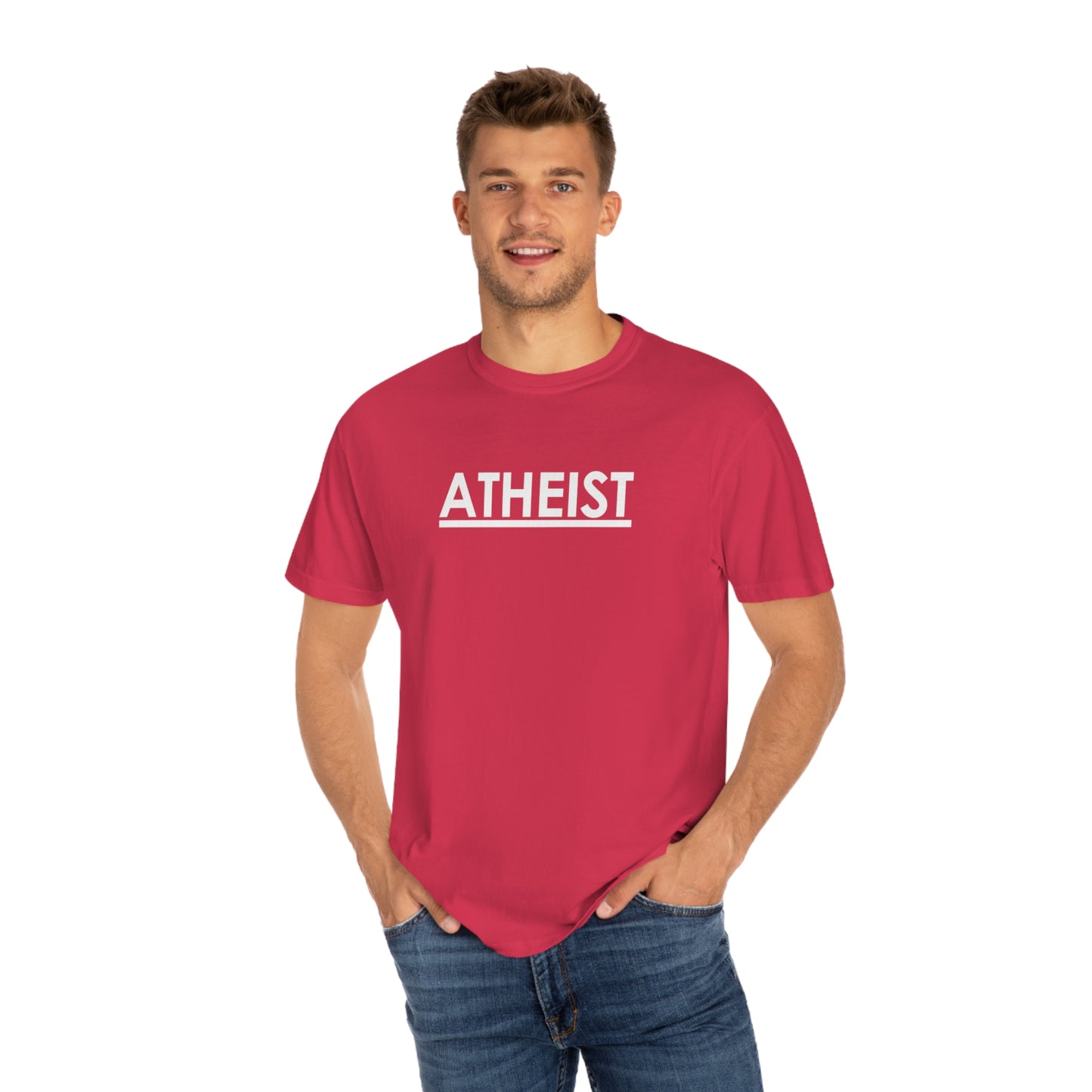 ATHEIST (white logo) - Unisex Garment-Dyed T-shirt