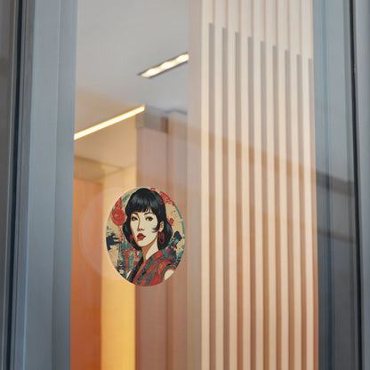 CHIC - Retro Pop Art Woman Round Vinyl Sticker — 6