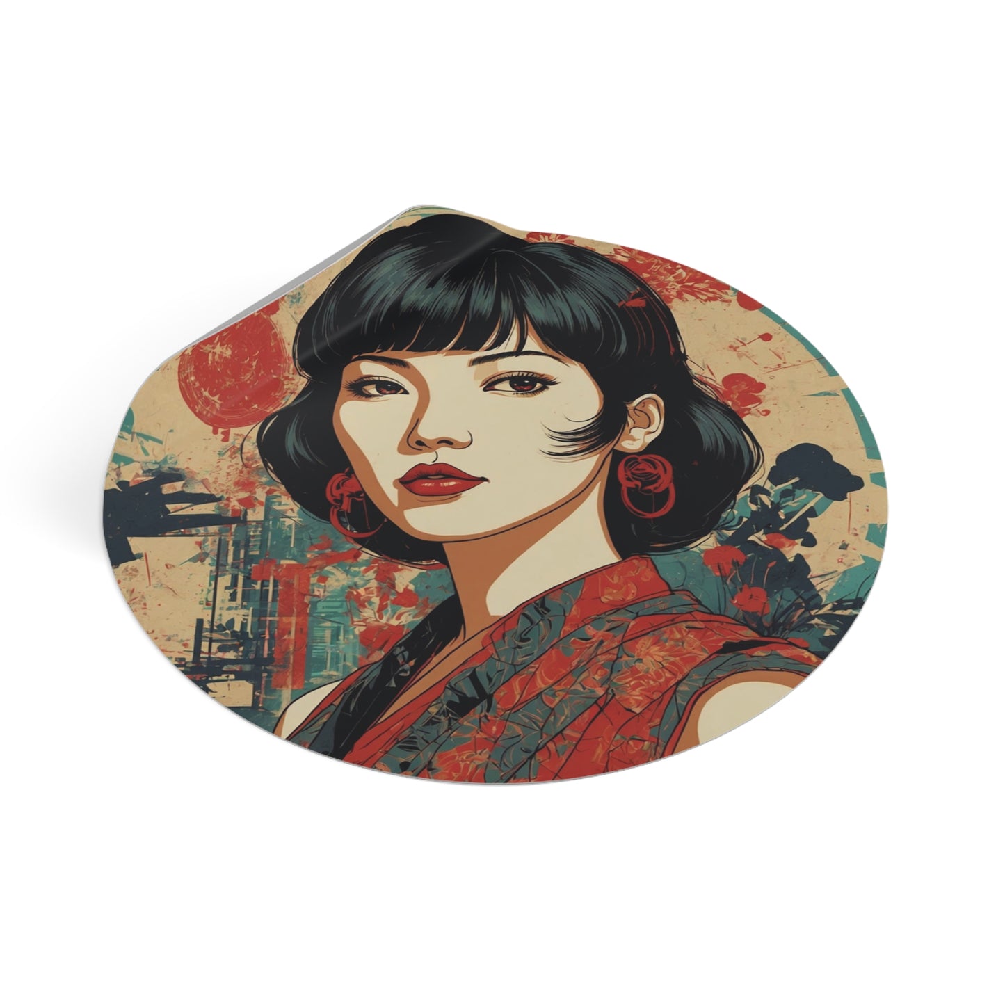 CHIC - Retro Pop Art Woman Round Vinyl Sticker — 6