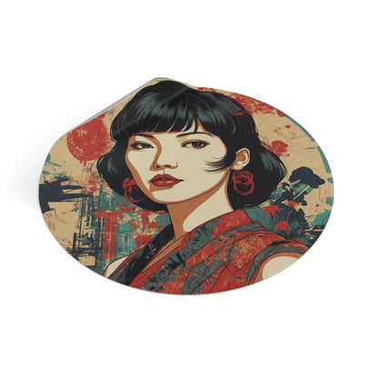 CHIC - Retro Pop Art Woman Round Vinyl Sticker — 6