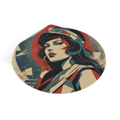 CHIC - Retro Pop Art Woman Round Vinyl Sticker — 14