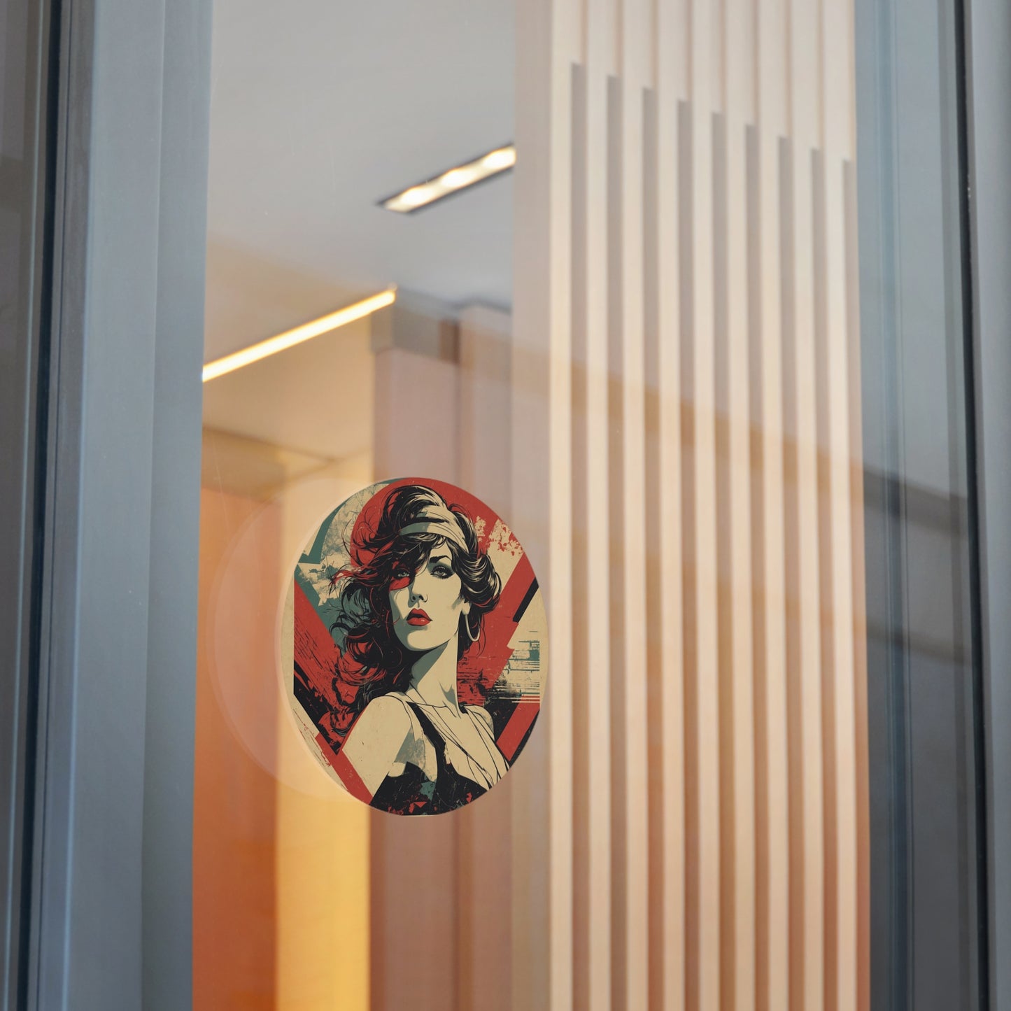 CHIC - Retro Pop Art Woman Round Vinyl Sticker — Vintage Americana Portrait Sticker