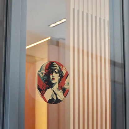 CHIC - Retro Pop Art Woman Round Vinyl Sticker — Vintage Americana Portrait Sticker